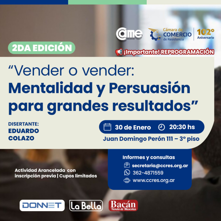 La Cámara de Comercio de Resistencia reprogramó para el 30 de enero la capacitación sobre ventas